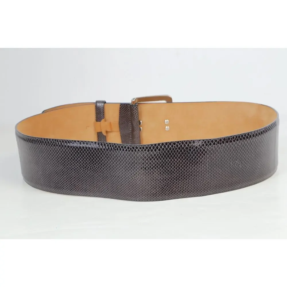 W. Kleinberg Genuine Karung Leather Wide Belt Brushed Silver Stud Buckle L USA